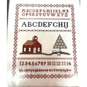 Schoolhouse Sampler Counted Cross Stitch Kit 9x12 Linen With DMC Floss